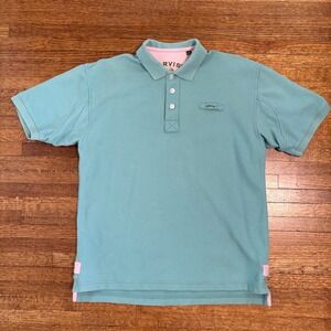 Orvis Polo Shirt Mens Medium Green Pink Short Sleeve Cotton Casual Golf